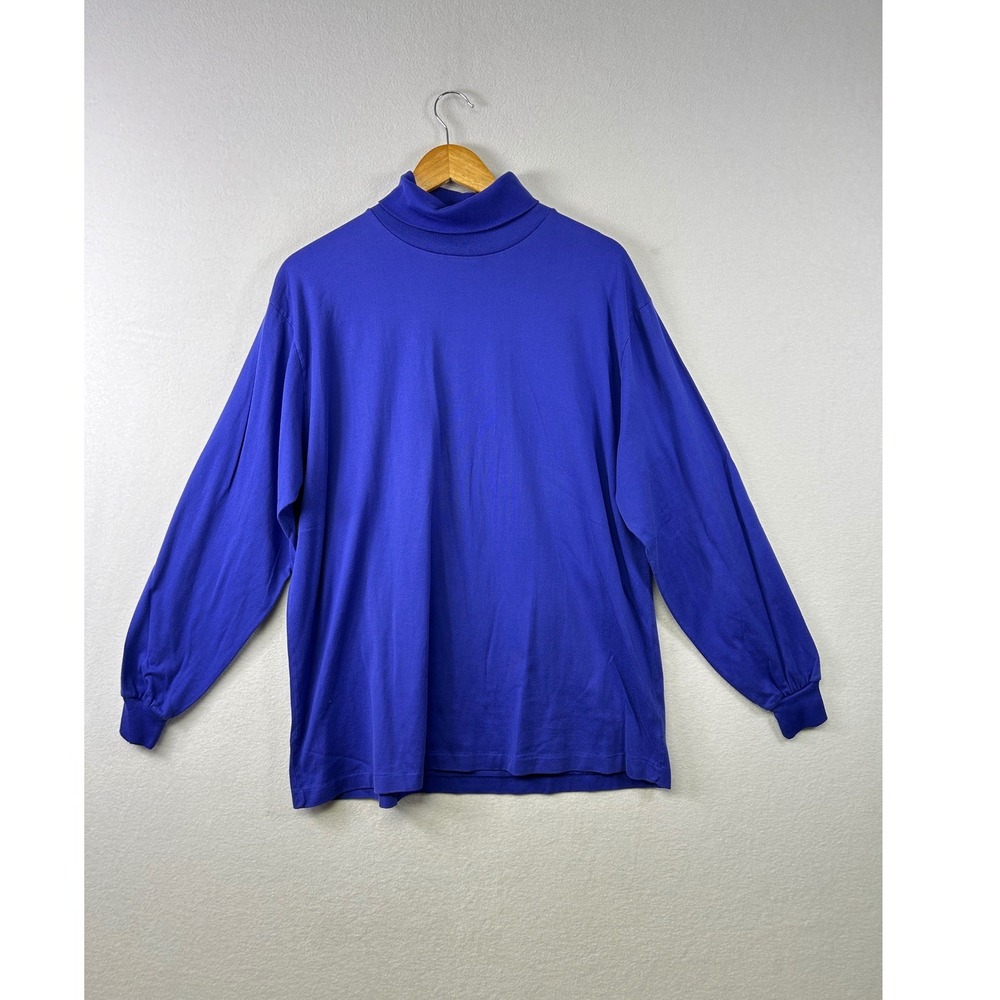 Vintage Cross Creek Womens XL Blue Cotton Long Sleeve Turtleneck Top Made in USA